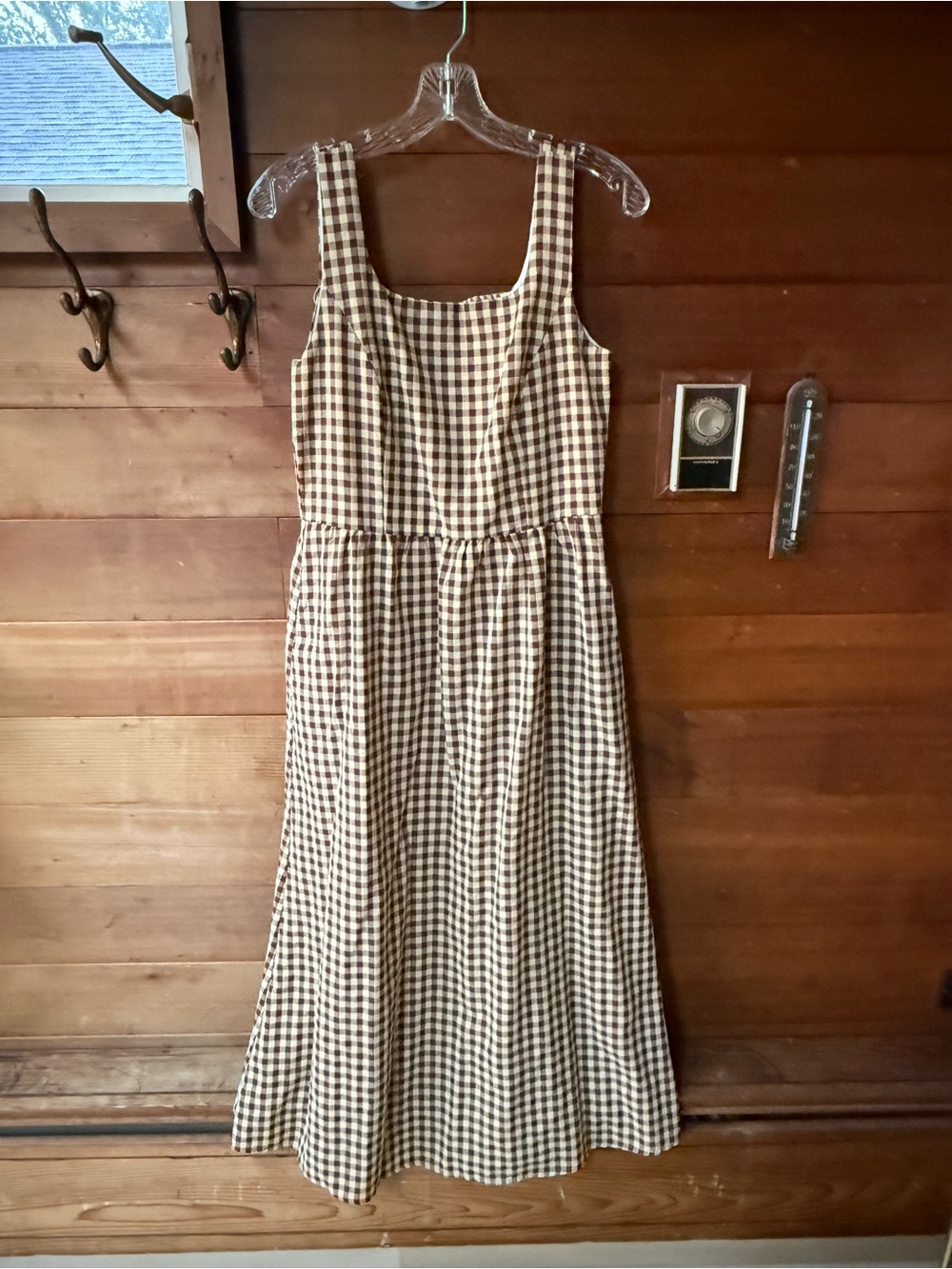 Gingham Square Neck Maxi Dress in Brown - Picture 5 of 6